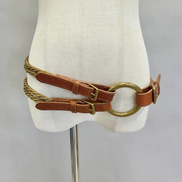 Ralph Lauren Tan Leather Belt with Gold Rings Ralph Lauren Collection Tri Strap O-Ring Belt - Bergdorf Goodman main image 4